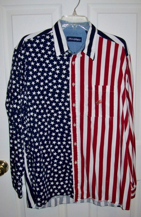 Vintage Men's Red White and Blue USA Flag Shirt by Stars