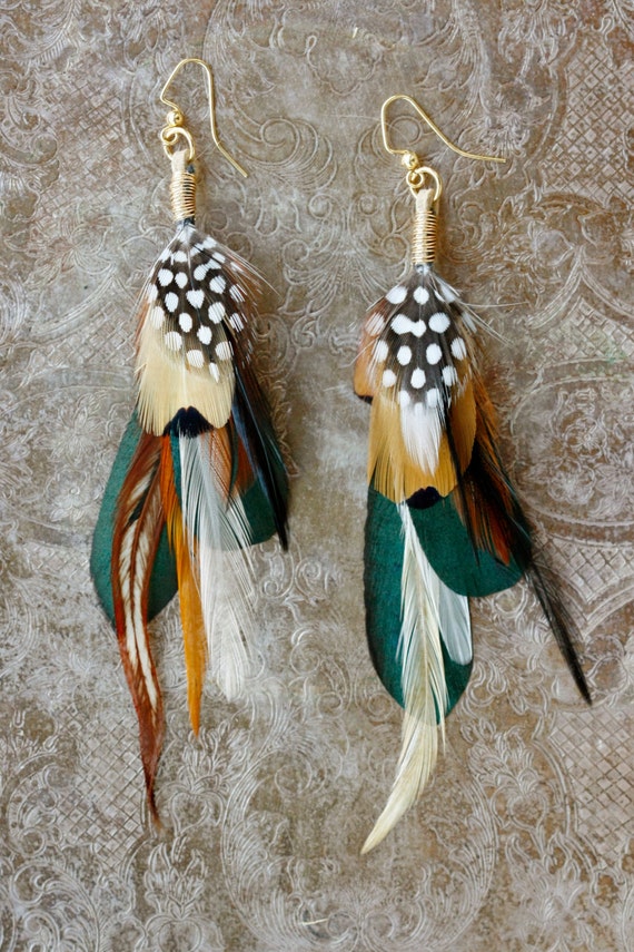 Feather Earrings real bird feathers natural by kelseysfeathers