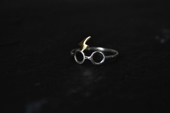 Sterling Silver Ring Glasses and Lightning Scar Ring Jewelry by NestofReveries steampunk buy now online