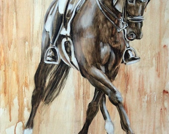 Original Oil Underpainting of Equestrian Sport: Dressage Horse and Rider