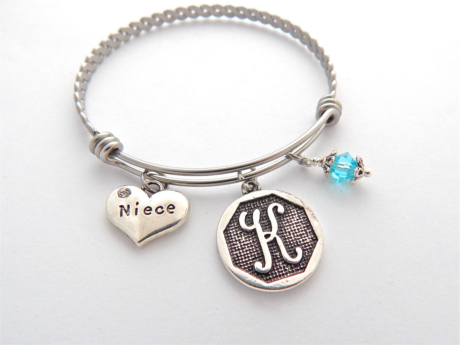 Niece Bracelet Niece Gift Niece Bangle Monogram by MyBlueSnowflake