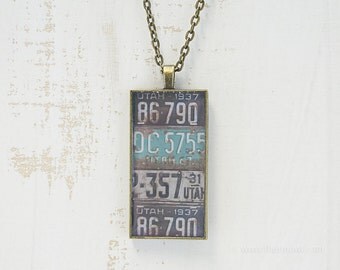Vintage Utah License Plates Necklace | Unique Pendant | Utah Jewelry | Antique Bronze | Wearable Art | License Plate