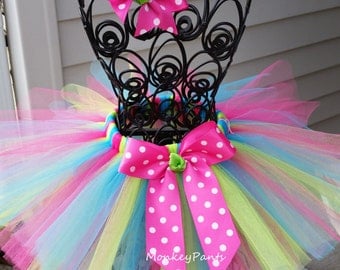 Baby Tutu - 1st Birthday Tutu - Girls Tutu - Cake Smash Tutu - Turquoise Lime Green and Hot Pink Tutu - Size 6 month - 6T