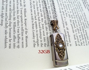USB Necklace USB Pendant Flash Drive Necklace Memory Stick Necklace Swarovski Necklace Gothic Necklace Gothic Jewelry Gift For Him