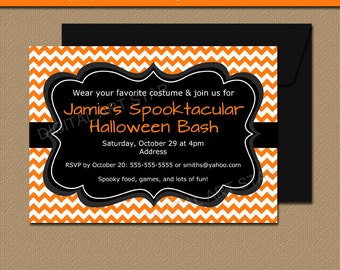 Adult Halloween Invitation Template, Adult Halloween Party Invitations, 5x7 Halloween Sign, Orange Chevron Invitation, Printable Invitations