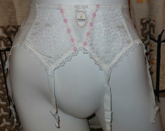 DEADSTOCK Vintage Garter Belt 1960s Triumph Jolly White Lace Perlon Nylon Suspender Belt Unworn for Stockings sz XS