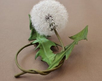 Dandelion jewelry, silk dandelion clock brooch, textile brooch, dandelion wedding, dandelion art, textile jewlery gift, dandelion gift