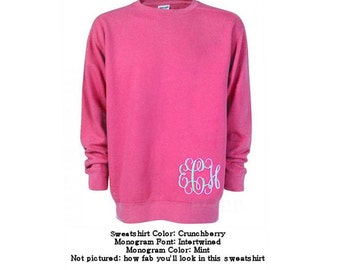 Comfort Colors sweatshirt, monogrammed sweatshirt, sweatshirt with monogram, comfort color sweatshirt, personalized sweatshirt,comfort color