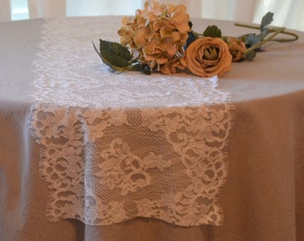 Ivory Lace Table Runner 13" Wide 3FT-15FTlength/Cut Lace not hemmed/Off white or Light Ivory color/Lace Only no burlap/Farm Table Lace