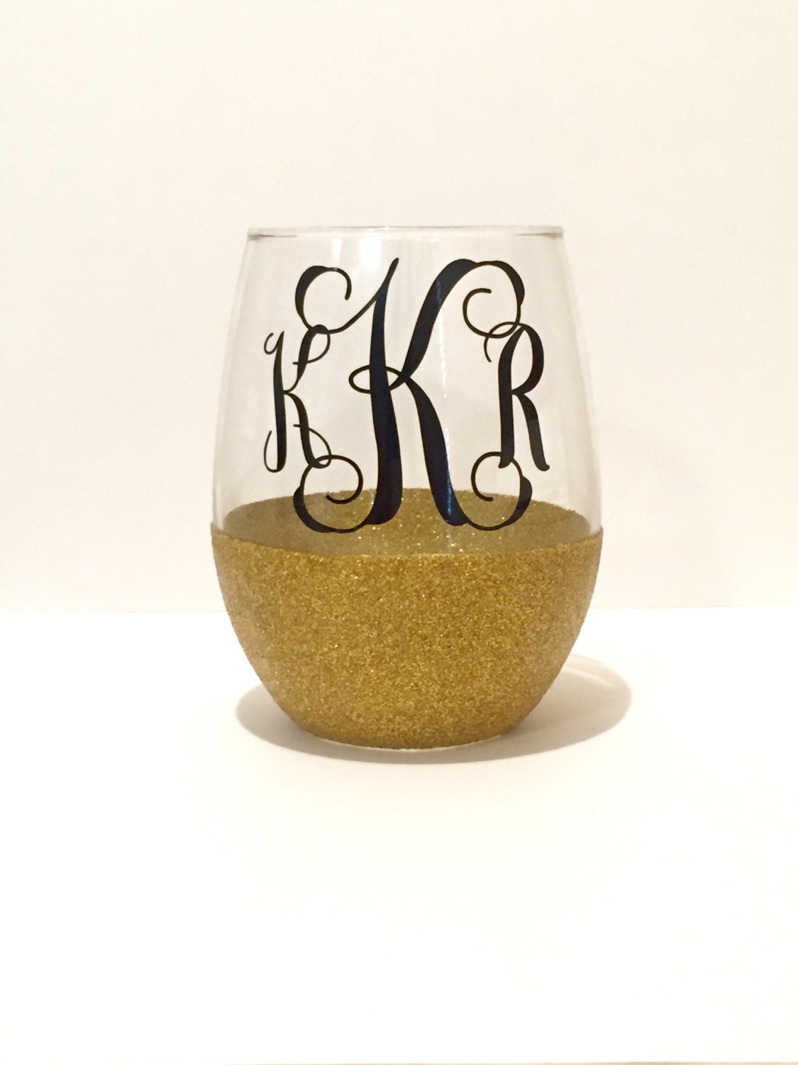 Monogram Glitter Dipped Stemless Wine Glass 20 oz.