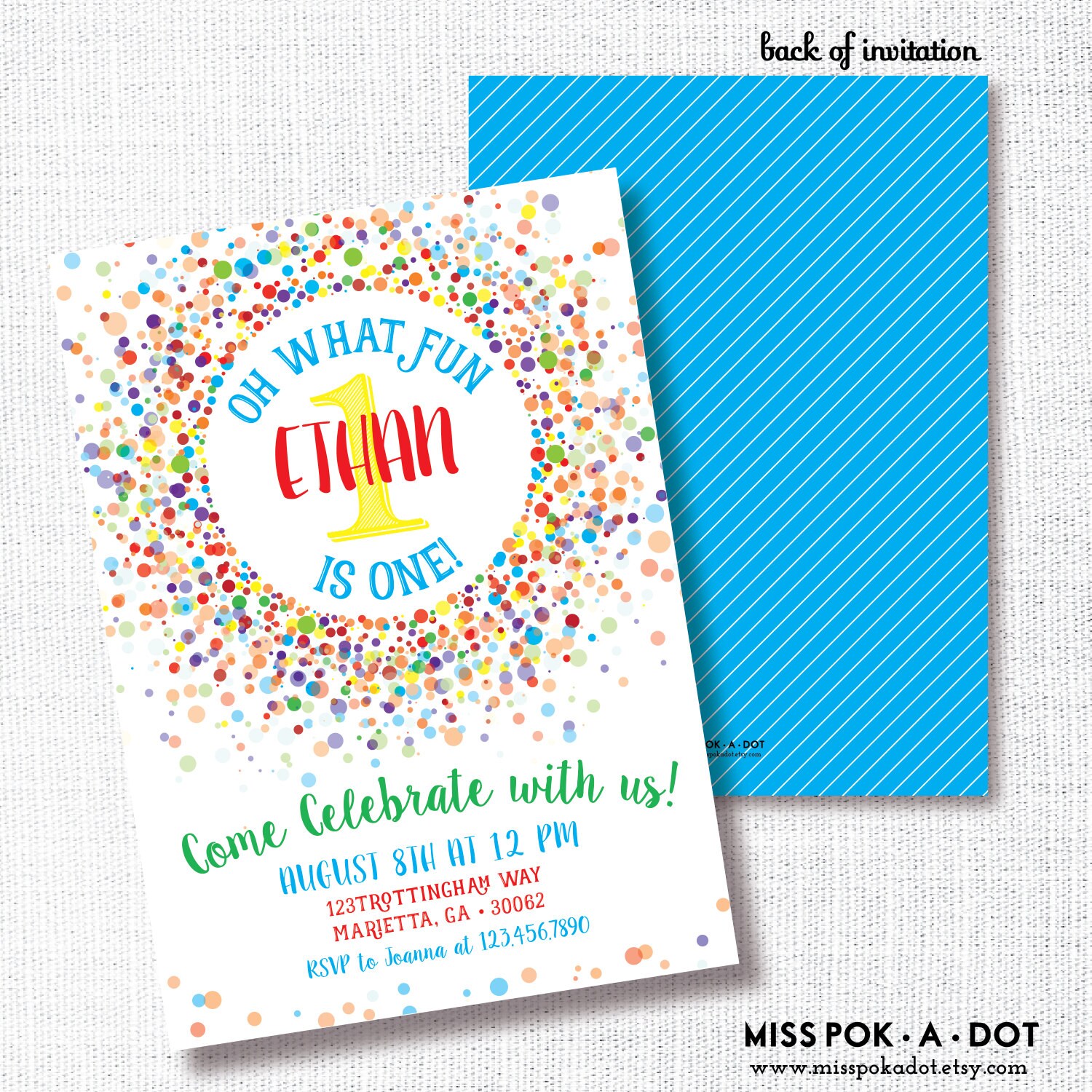 Rainbow Confetti Birthday Party Invitation Printable