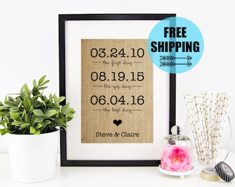 The First Day The Yes Day The Best Day Burlap Print | Custom Anniversary Gift | Gift for Wife | Personalized Gift | Family Dates Wall Art