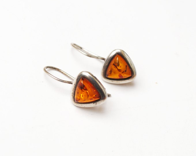 Amber Sterling Silver Drop Earrings - Poland - Amber gemstone