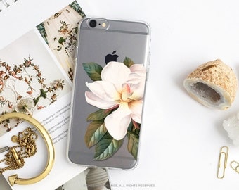 iPhone 7 Case Magnolia Clear Rubber Case iPhone 7 Plus Clear Case iPhone 6 Clear Case iPhone 6S Case iPhone SE Case Samsung S7 Edge Case U59