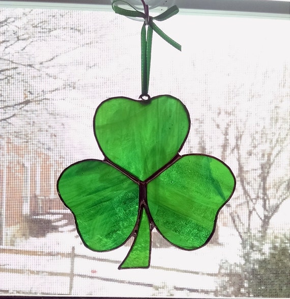 Shamrock Stained Glass Suncatcher Irish by StainedGlassYourWay