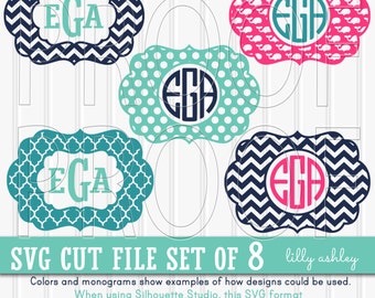 Monogram SVG Files Set of 8 cutting files {SVG/JPG formats}! Commercial use ok! svg monogram chevron svg whale svg {no letters included}
