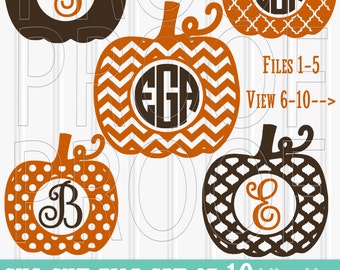 Pumpkin SVG File Set of 10 cutting files includes svg/png/jpg formats! Half price limited time! monogram svg pumpkin {no letters included}