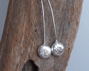 Silver drop earrings, silver dangle pebble drop earrings handmade from argentium silver by ARC Jewellery UK