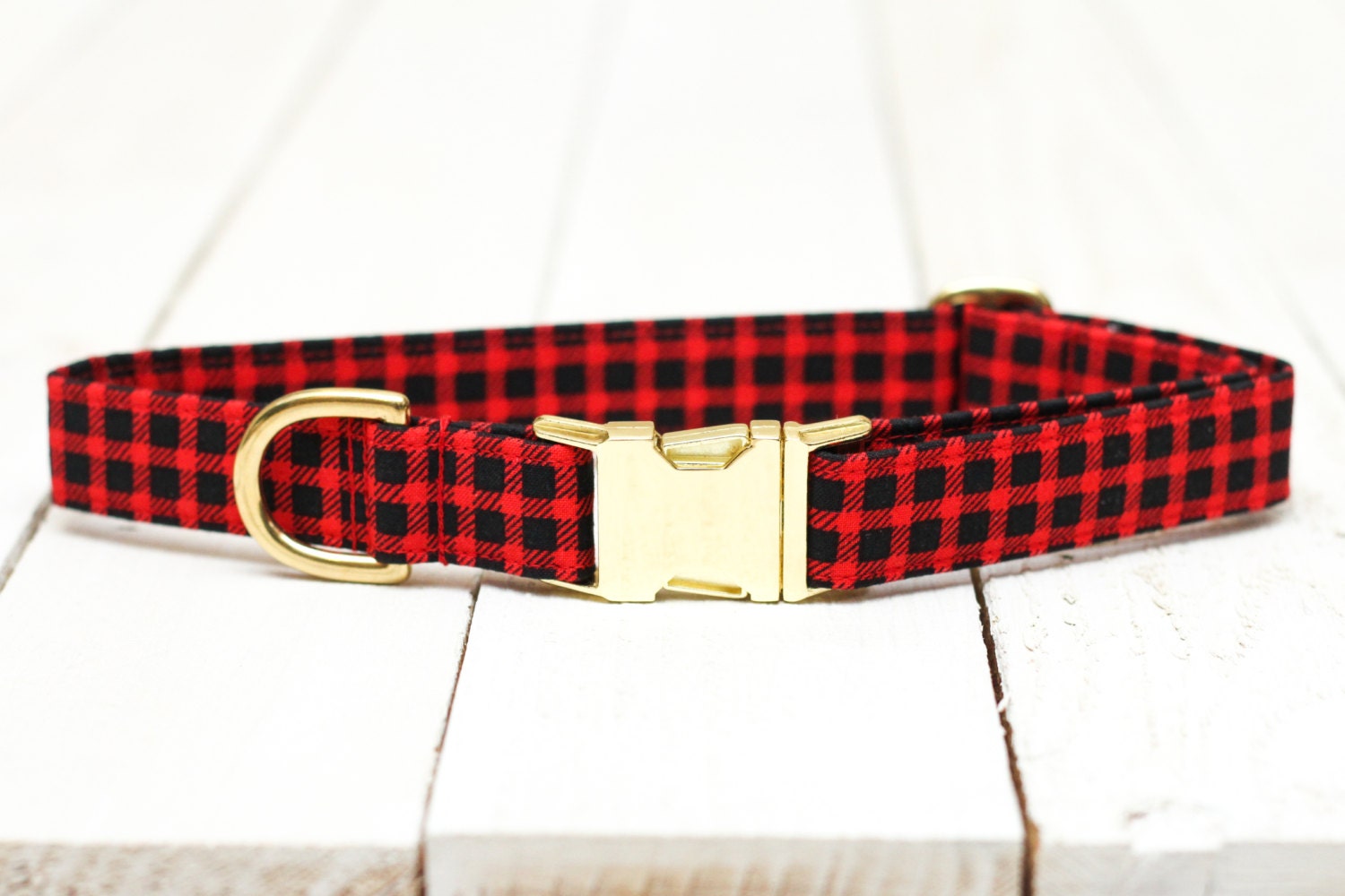 Red Buffalo Plaid Dog Collar Red And Black Check Metallic