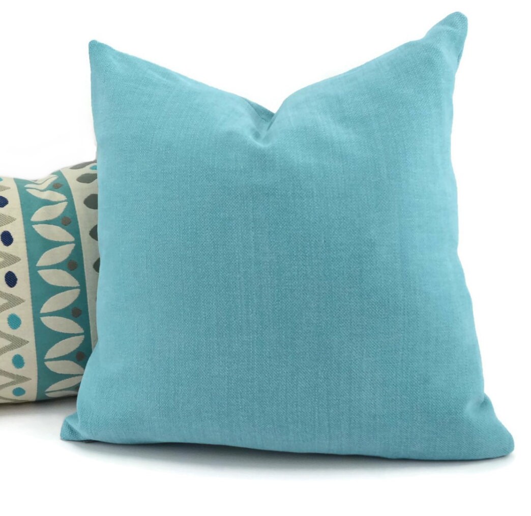 SALE Aqua Blue Brushed Italian Linen Throw Pillow Cover