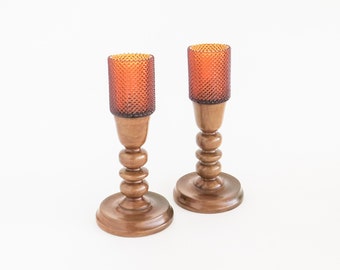 DECORAMA Glass and Wood Votive Candle Holders