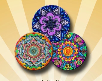 PSYCHEDELIC MANDALAS - Digital Collage Sheet - 1 inch round images for pendants, bottle caps, round bezel trays. Instant Download #74.