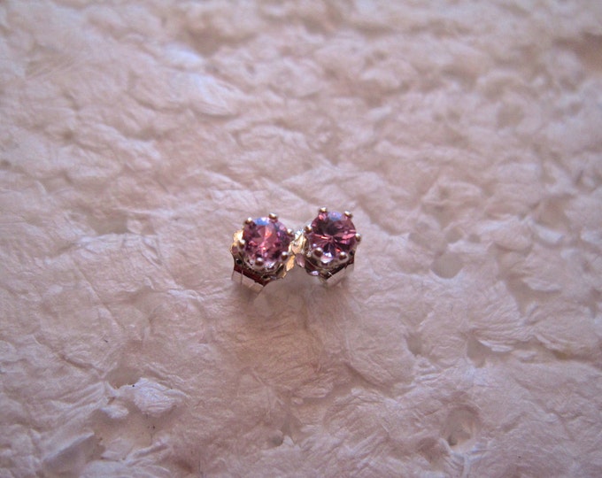 Pink Sapphire Studs, Petite 3mm Round, Natural, Set in Sterling Silver E900