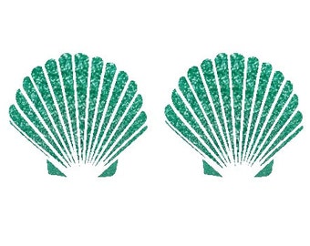 DIY Sea Shell Mermaid Glitter Seashell Bra Clam Shell Sparkly Iron On Decal Custom Color Baby Girls Womens Adult Costume t shirt tank