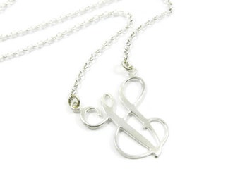 Letter necklace. Monogram Initial necklace. Personalized Necklace 1 inch. Sterling silver 925. Initial jewelry. Silver letter necklace.