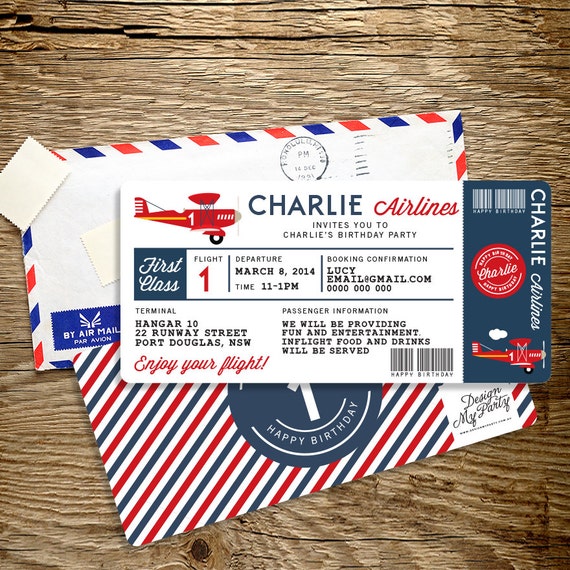 Airplane Ticket Birthday Invitations 8