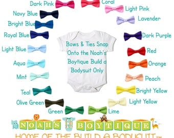 Solid Baby Bow Ties for Noah's Boytique Build a Bodysuit - Snap On Bow Ties - Bow Ties for Babies - Bow Tie Outfit - Red - Blue - Green