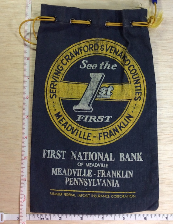 Vintage Canvas Bank Money Coin Bag First National Bank Of