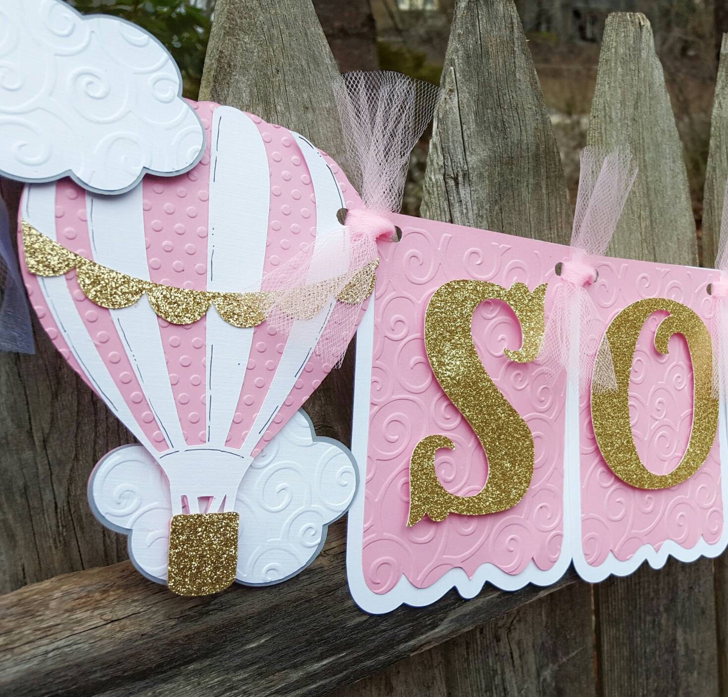 Hot Air Balloon Banner Pink and Gold Birthday Banner Mint
