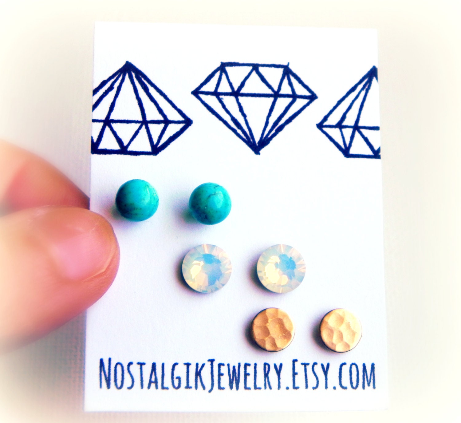 Stud Earring Set Turquoise Opal and Brass