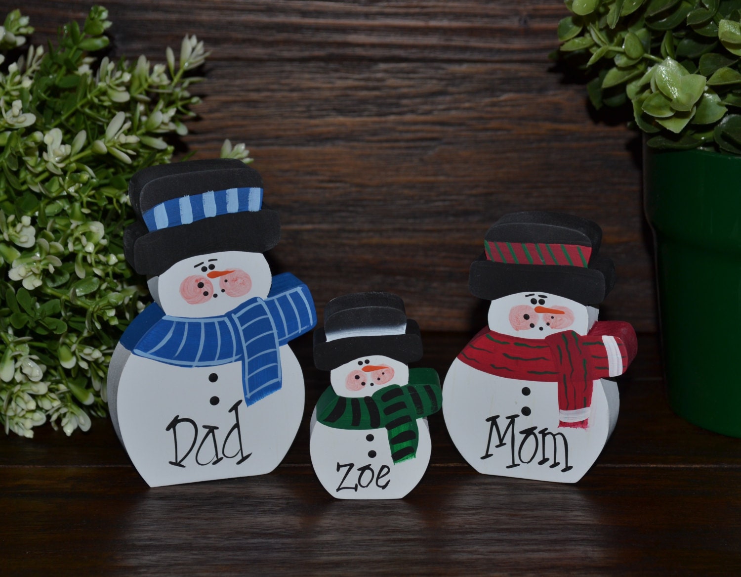 Christmas Decor Personalized Snowmen Family SetPrimitive