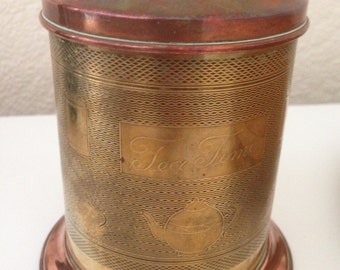 old copper and brass VINTAGE tea caddy Chinoiserie style