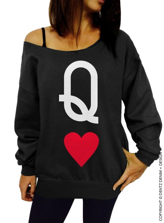 Queen of Hearts Sweatshirt Black Slouchy Oversized by DentzDenim