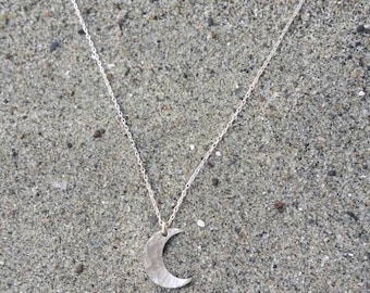 Small Sterling Silver Moon Necklace, Crescent Moon, Silver Necklace, Silver Moon, Hammered, Dainty Necklace, Silver Moon Necklace