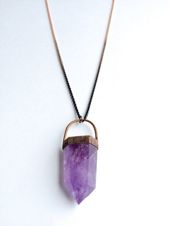 Large Amethyst crystal necklace Amethyst statement necklace