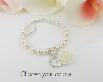FREE US SHIP Personalized Swarovski Pearl Flower Girl Bracelet Flower Girl Rose Bracelet Flower Girl Gift Custom Girls Bracelet Best Seller