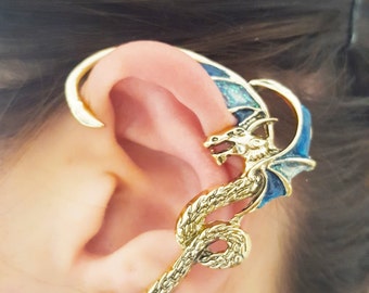 Two shades of glitter dragon earring ear cuff