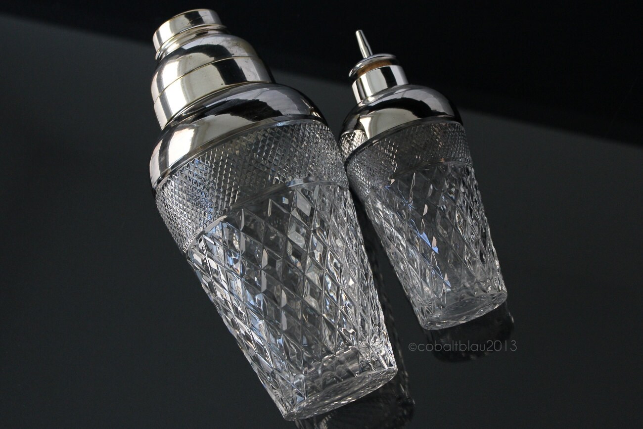 1950s Mid Century Crystal Cocktail Set Cocktail Shaker w/ Bitter Bottle