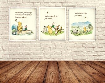 Classic Winnie The Pooh Wall Art, Winnie the Pooh Prints, Pooh and piglet, Baby Nursery Art, Children's Art, Winnie the Pooh Quote.