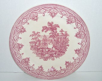 Antique F J Emery Riga Pink Red Romantic Transferware Plate
