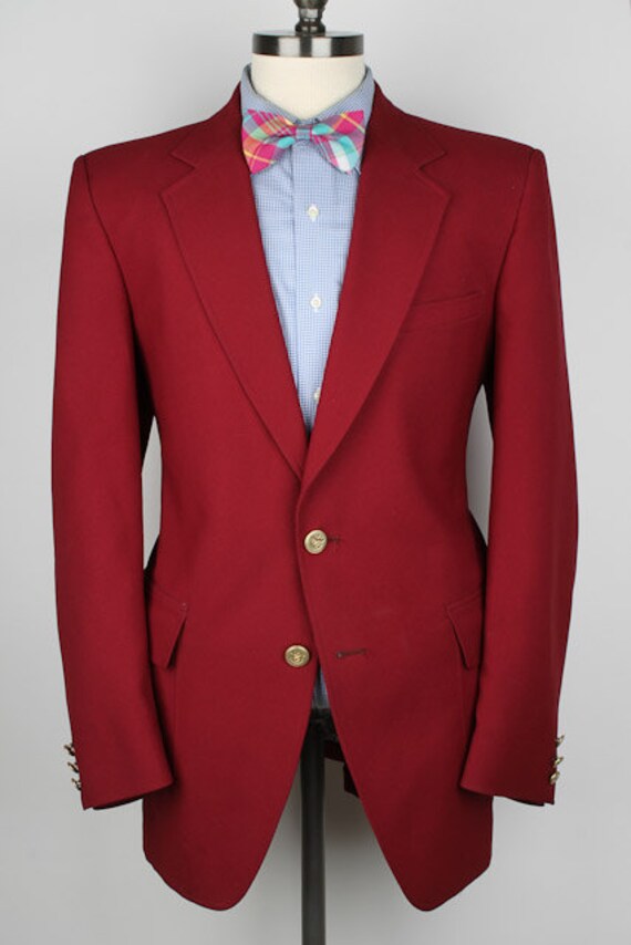 Red Mens Blazer Gold Tone Buttons Vintage Poly Blend 41 L