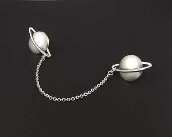 Planet Saturn Sweater Clip Pins - Silver or Brass