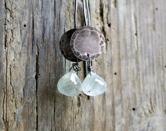 Prehnite earrings. Artisan earrings. Raw sterling silver earrings.