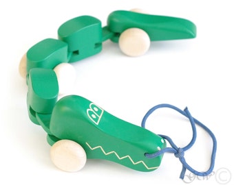 Wooden Toy Crocodile, Pull Along Crocodile Toy, Natural Organic Toy