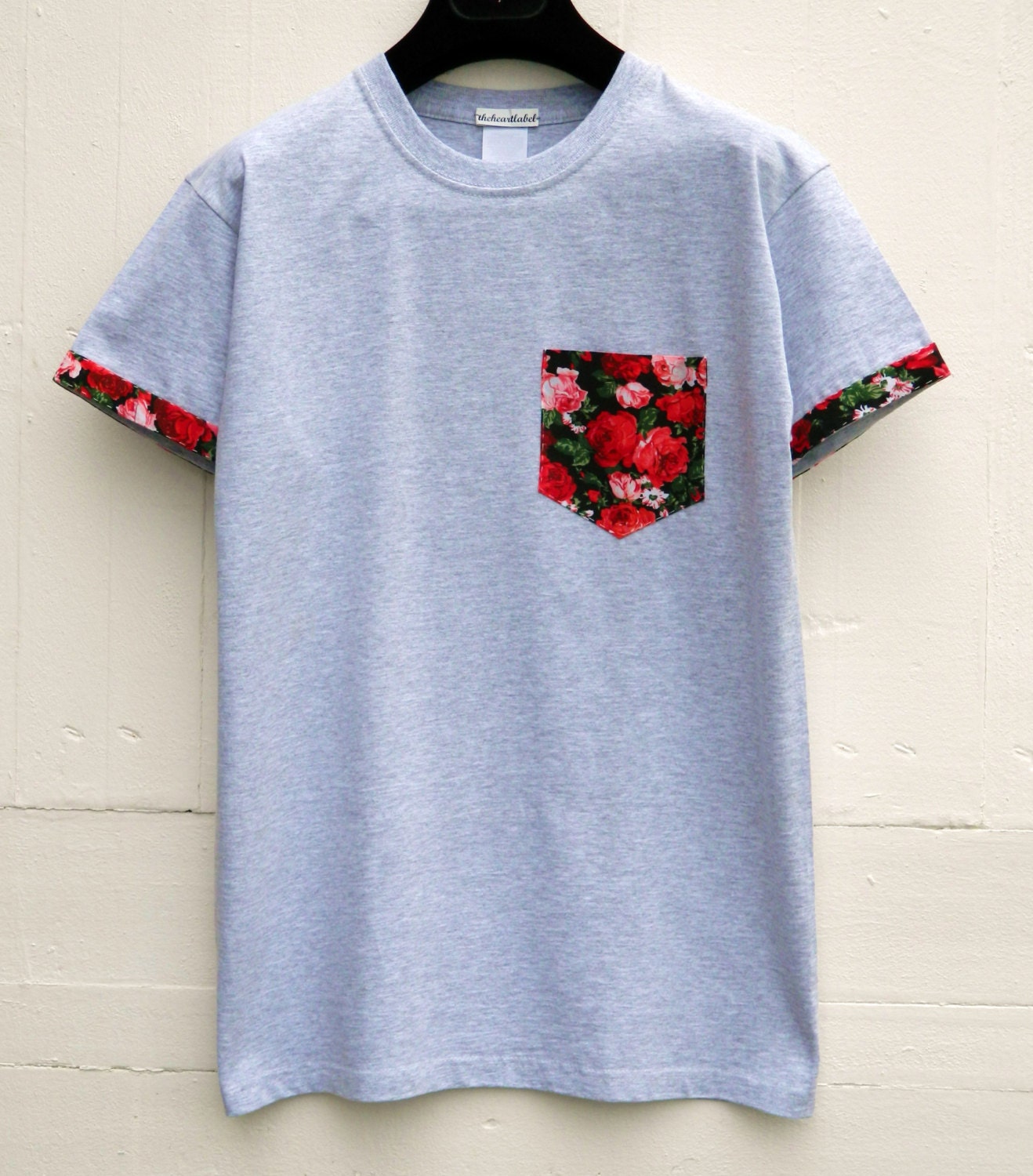 Men's Roses Floral Pattern With Sleeves Grey Pocket