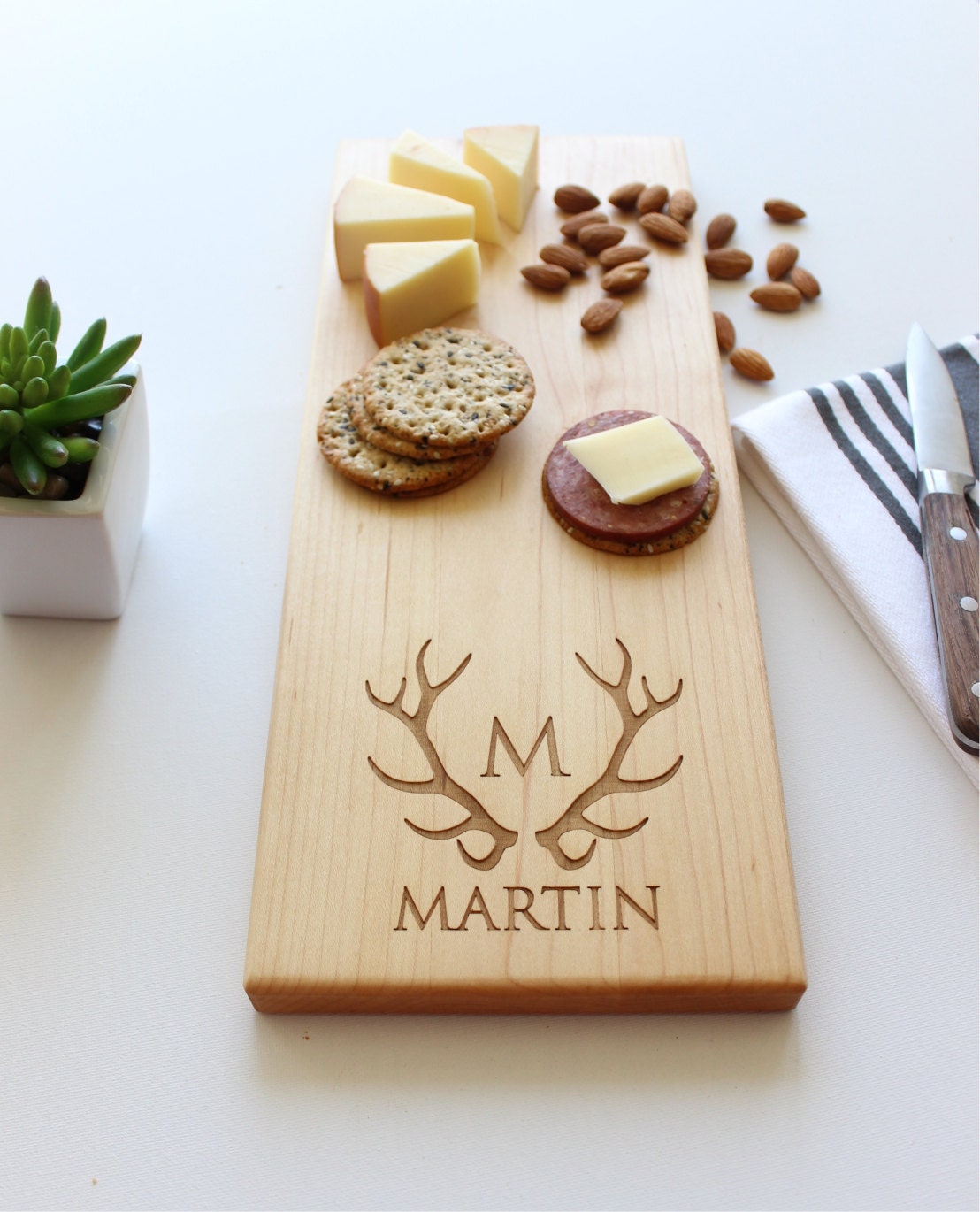 Personalized Cheese Board Custom Name Antlers Antler